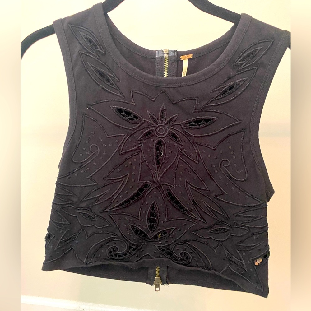Free People Black Lace Crop Top Size S